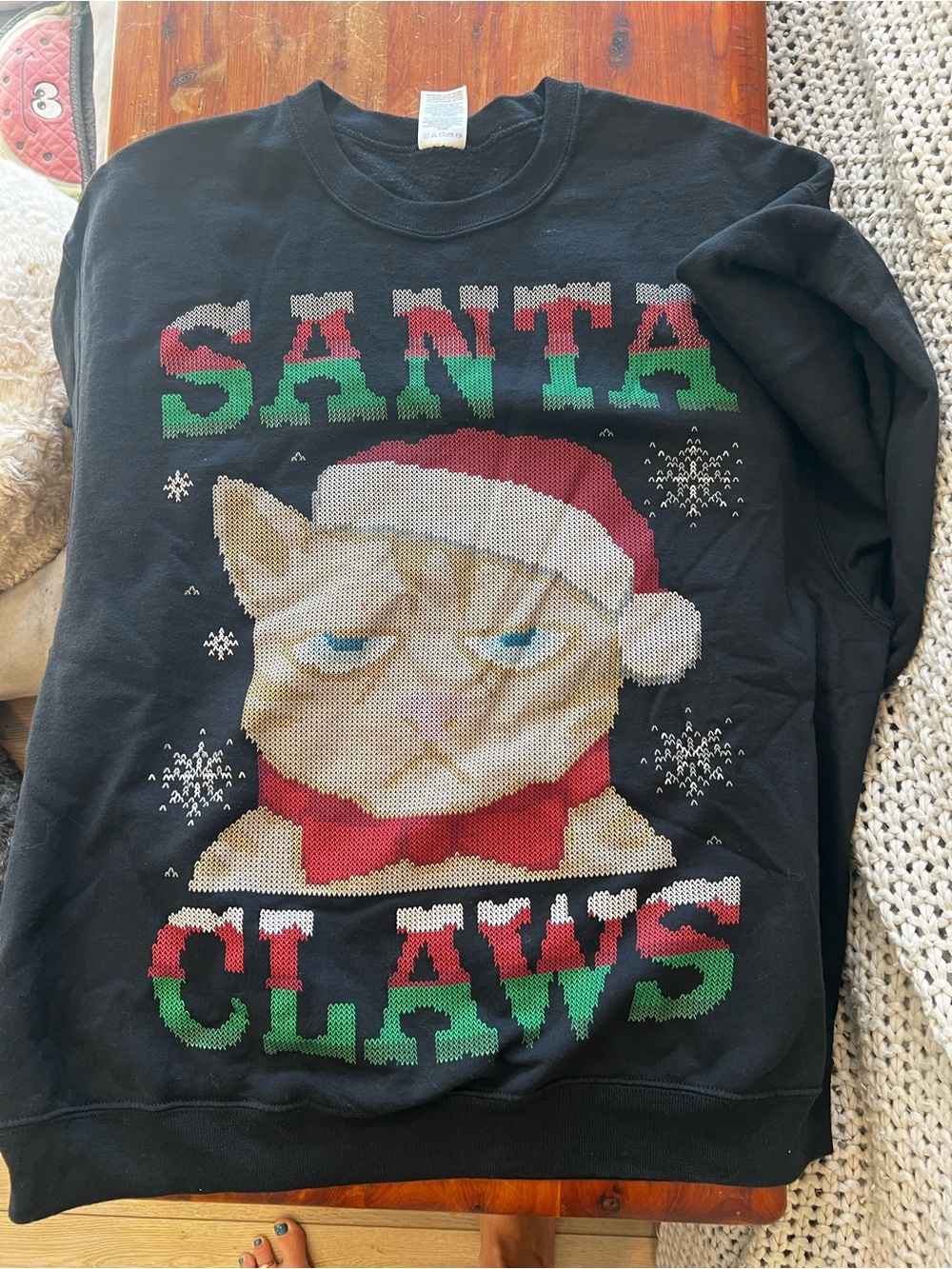 Men’s Christmas Ugly Sweater Santa Claws Cat - Black